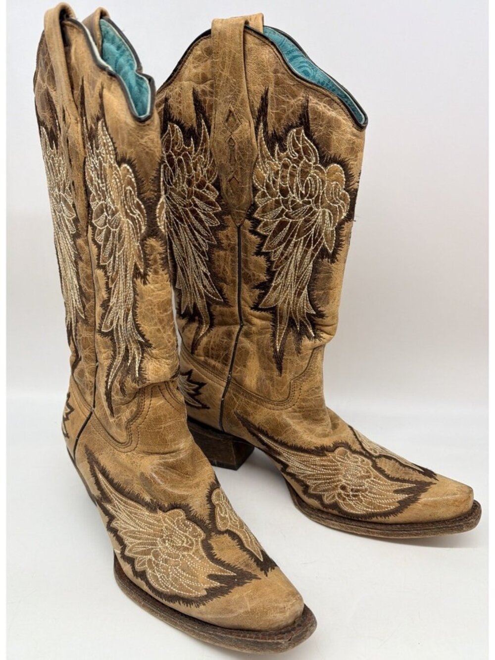 Corral Vintage A3048 Tan Brown Wing Distress Leather Snip Toe Women’s Size 9 EXC
